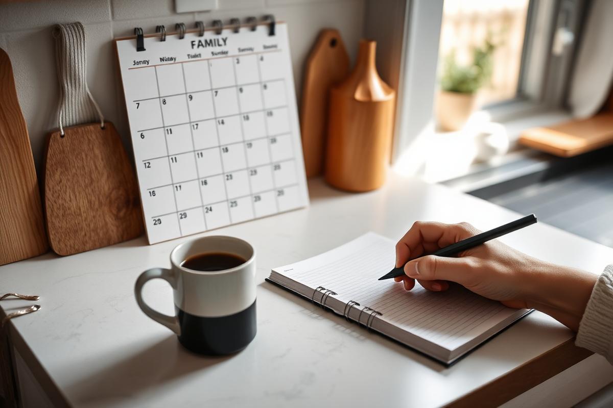 Familiekalender og notesbog med aftaler om børnepasning – Hvad koster en babysitter i Danmark i 2026?