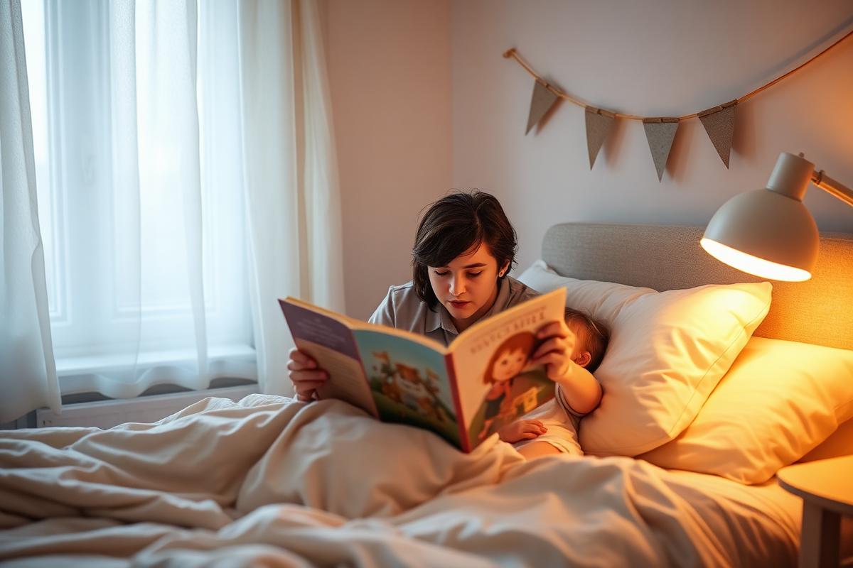 Børnepasser læser godnathistorie for et barn ved sengetid – Sådan skifter du ble – guide til babysittere